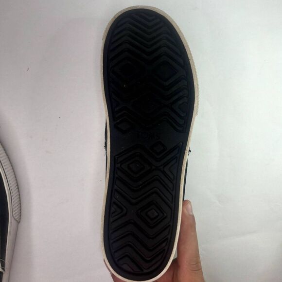 Toms Boardwalk Venice Canvas Platform Slip Ons Flats White Black Monogram Womens - Picture 10 of 10